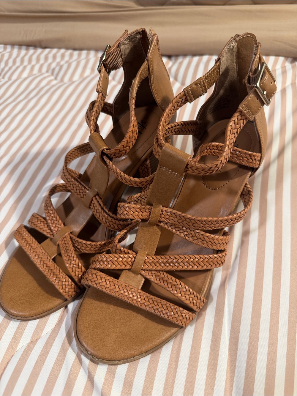 Style & Co. Braided Strappy Heel Sandals - Tan Brown